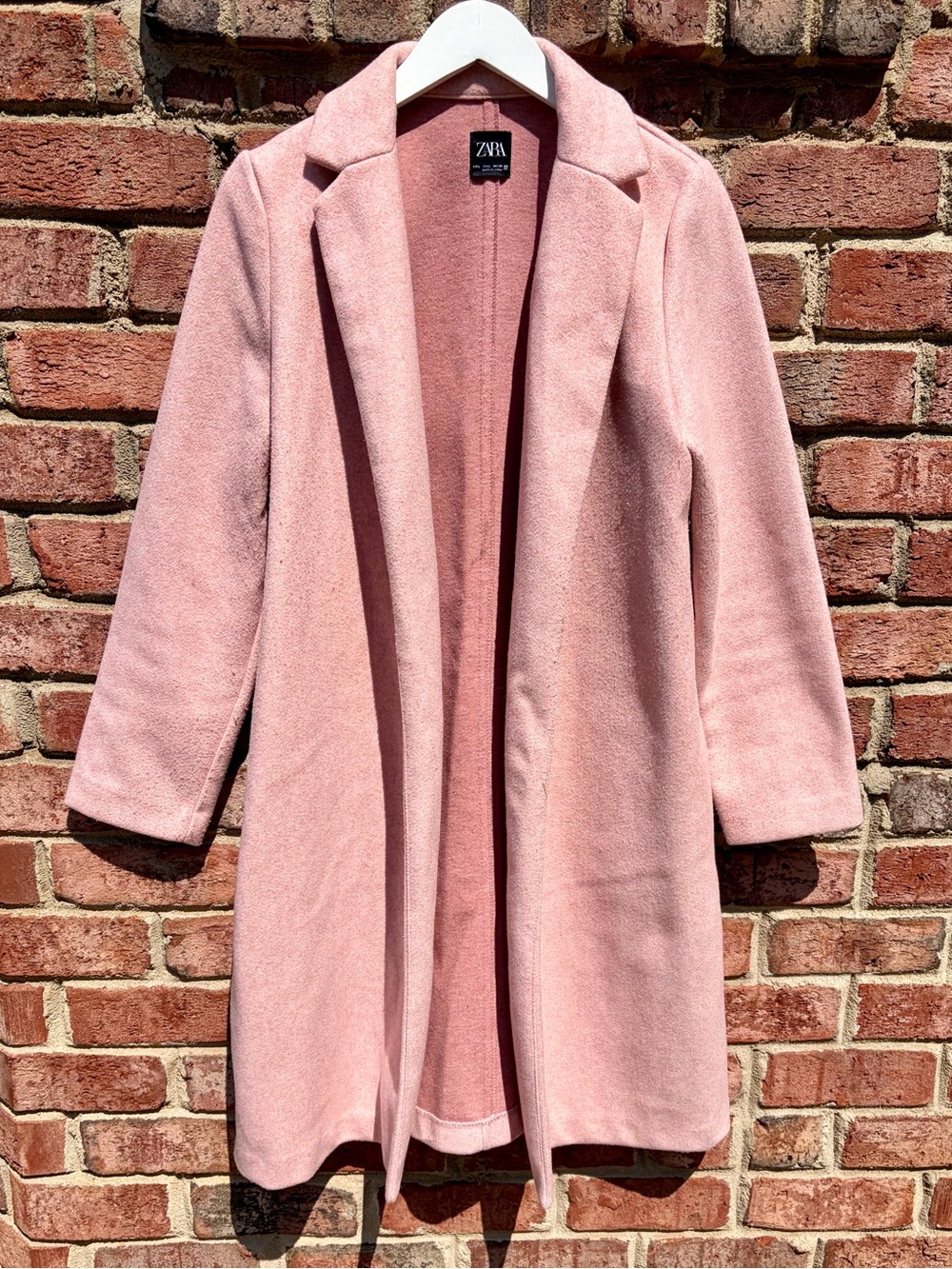 Zara Blush Pink Open-Front Longline Cardigan Coat